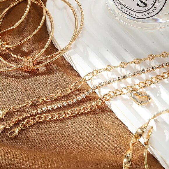 6 PACK 24 PCS Boho Gold Chain Bracelets Set for Women, 14K Gold Plated Multiple - Picture 5 of 7